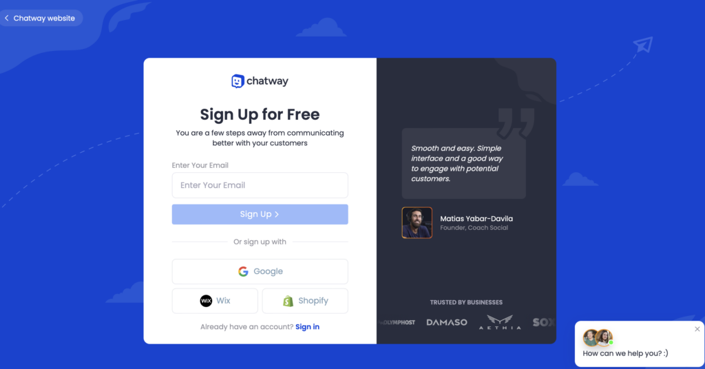 Sign up for Chatway